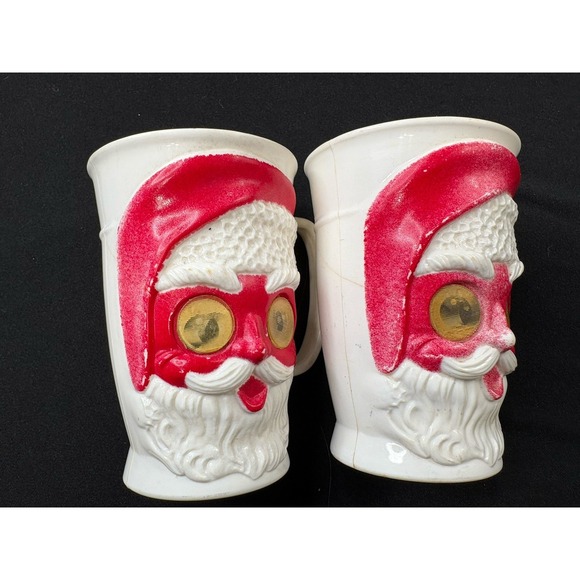 Vintage 1950's Plastic Santa Claus 2 Cups Tumbler  Google Eyes USA Eagle‎ 4.5x3" - Picture 2 of 8